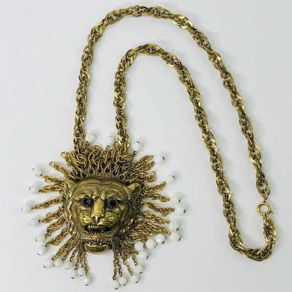 Majestic Gold and White Lion Necklace - Picture 9 of 10